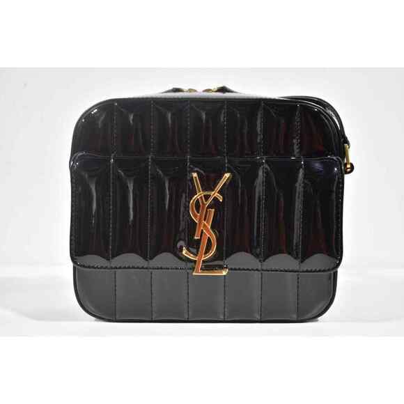 Saint Laurent YSL Vicky Monogram Black Patent Leather Gold Crossbody Camera Bag - Picture 2 of 12